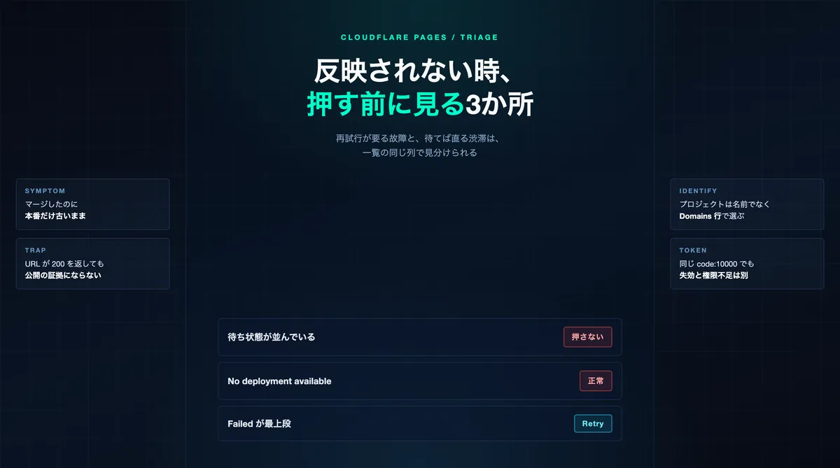 反映されない時、Retry を押す前に見る3か所 — Cloudflare Pages の切り分け手順